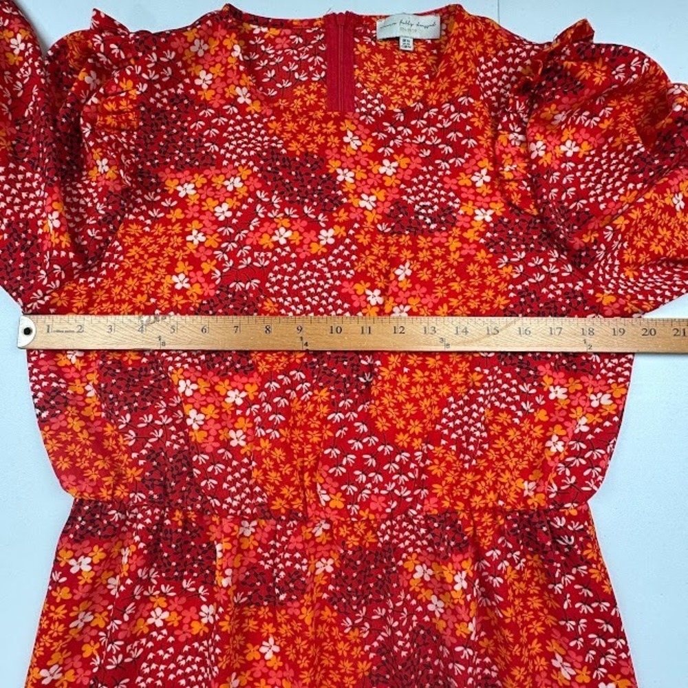 Never Fully Dressed Dress Womens 10 Orange Red Floral Long Sleeve Midi Chic Boho - Picture 12 of 15